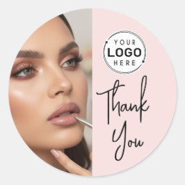 Tack Logo för Foto Makeup Rosa Skript Foto Tack Runt Klistermärke