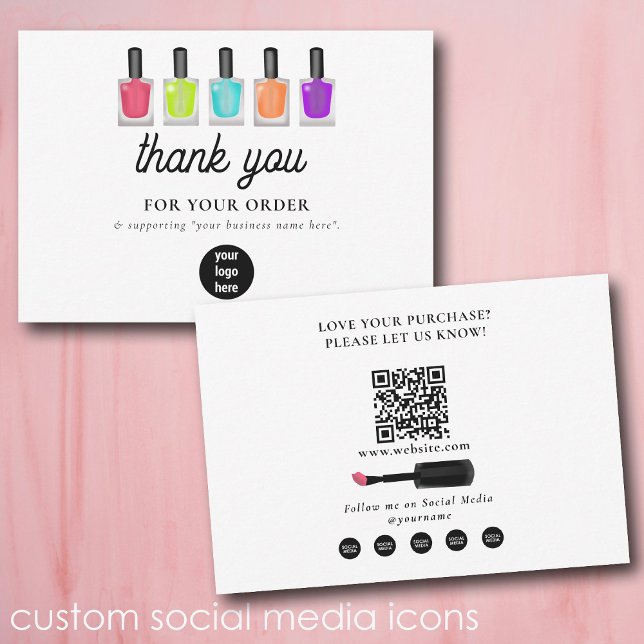 Tack Logotyp för Nagelkonstnär Business Sociala Me Kort (Nail Artist Business Thank You Logo Social Media)