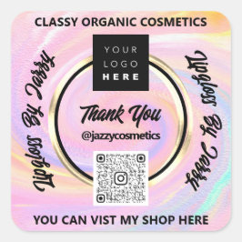 Tack, Logotyp för QR-kod för företag, Holografisk  Fyrkantigt Klistermärke