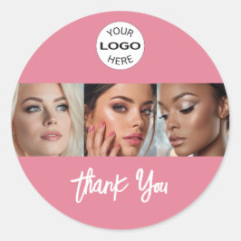Tack - Logotyp Foto Makeup Rosa Skrift Runt Klistermärke