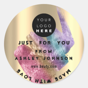 Tack Logotyp Holograph Made Guld Blue Stroke Class Runt Klistermärke