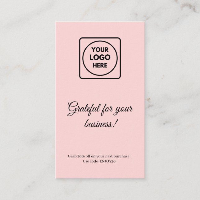 Tack Logotyp |  Rosa Modern Business Rabattkort (Framsida)