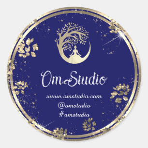 Tack Logotyp Yoga Mindfulness Shop Guld Blue Runt Klistermärke