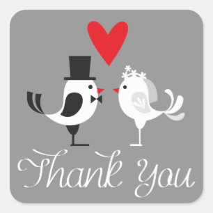 Tack Lovebird Grått Wedding Stickers Fyrkantigt Klistermärke