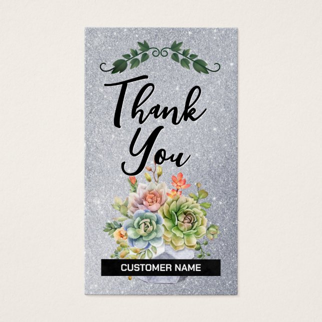 Tack Loyal Customer | Blommor | GLITTER Visitkort (Framsidan)