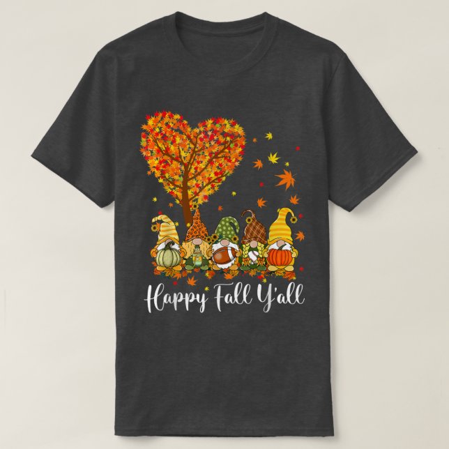 Tack, lycklig Fall Yall Gnomes Pumpkin Autumn Vibe T Shirt (Design framsida)