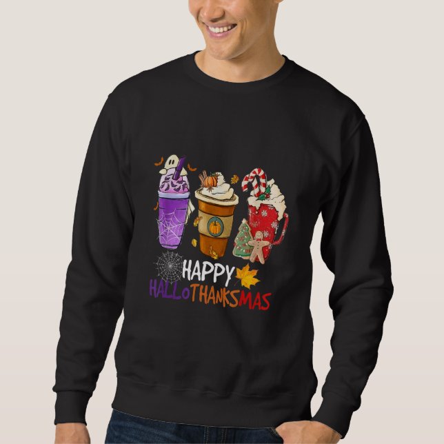 Tack, lycklig Hallothanksmas Coffee Latte Hallowee Lång Ärmad Tröja (Framsida)