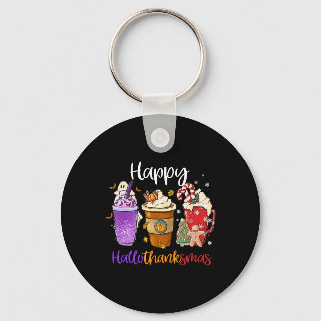Tack, lycklig Hallothanksmas Coffee Latte Hallowee Nyckelring (Framsida)