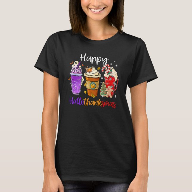 Tack, lycklig Hallothanksmas Coffee Latte Hallowee T Shirt (Framsida)