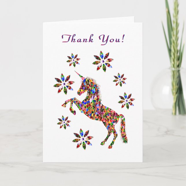 Tack Magic Unicorn Flowers Personalize Card (Framsida)