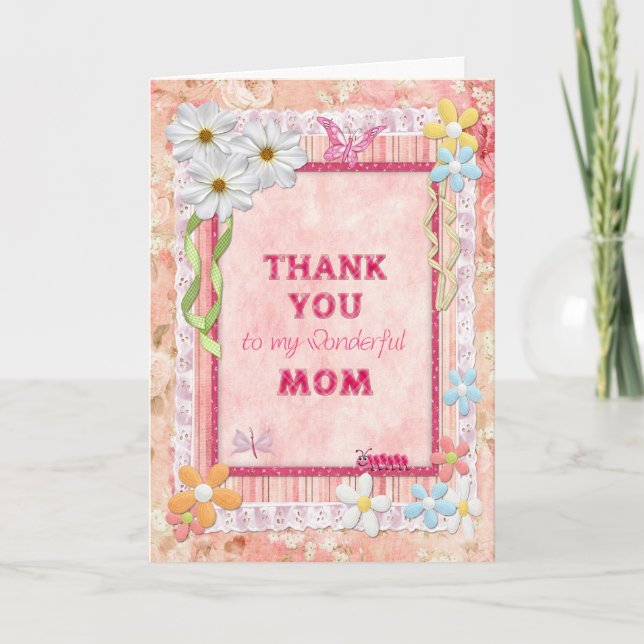 Tack mamma, blommor och fjärilskort kort (Framsida)