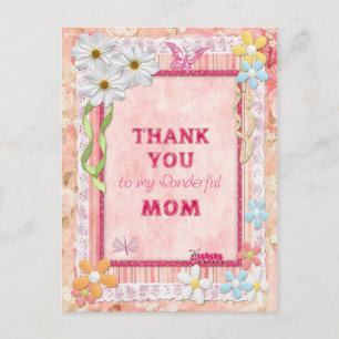 Tack mamma, blommor och fjärilskort vykort
