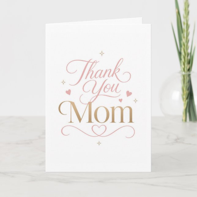 Tack mamma Elegant rosa guld typografi Kort (Framsida)