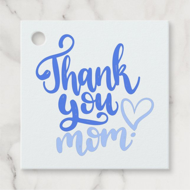 Tack Mamma med Heart Blue Gift Märkres Gåvor Etiketter (Framsida)