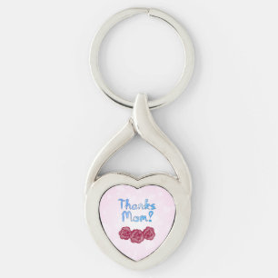 Tack mamma med nejlikablomma på mors dag twisted heart silverfärgad nyckelring