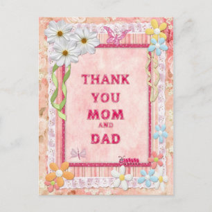 Tack mamma och pappa, blomsterkort vykort