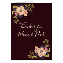Tack Mamma och Pappa , Burgundi Blommigt Card