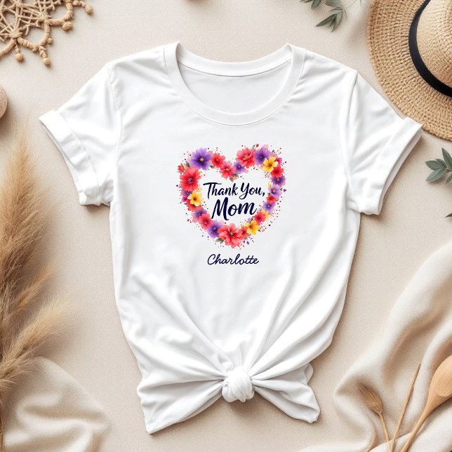 Tack Mamma | Personlig Blommigt Mors dag T Shirt (Skapare uppladdad)