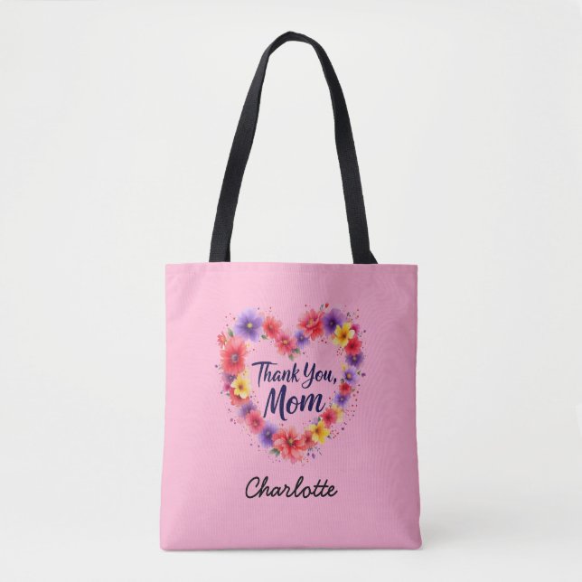 Tack Mamma | Personlig Blommigt Mors dag Tygkasse (Framsida)