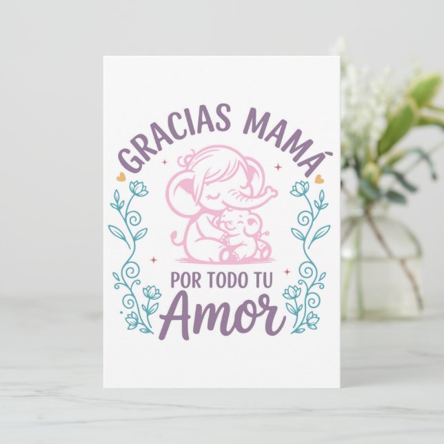 Tack mamma – Snälla elefanter Mors dag Julkort (Stående Fram)