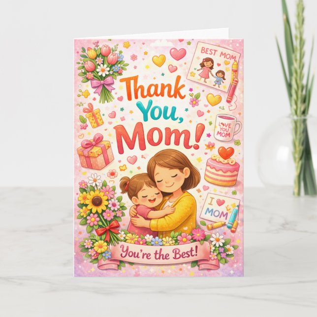Tack mamma Söt illustrerad mors dag Kort (Framsida)