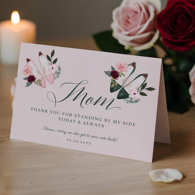 Tack Mamma | Stående av Mina vattenfärgsfärghälsar Kort (Thanks Mom | Standing by My Side Watercolor Heels Thank You Card)
