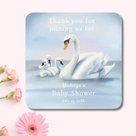 Tack Mamma Svan med Spädbarn babyskor Fyrkantigt Klistermärke