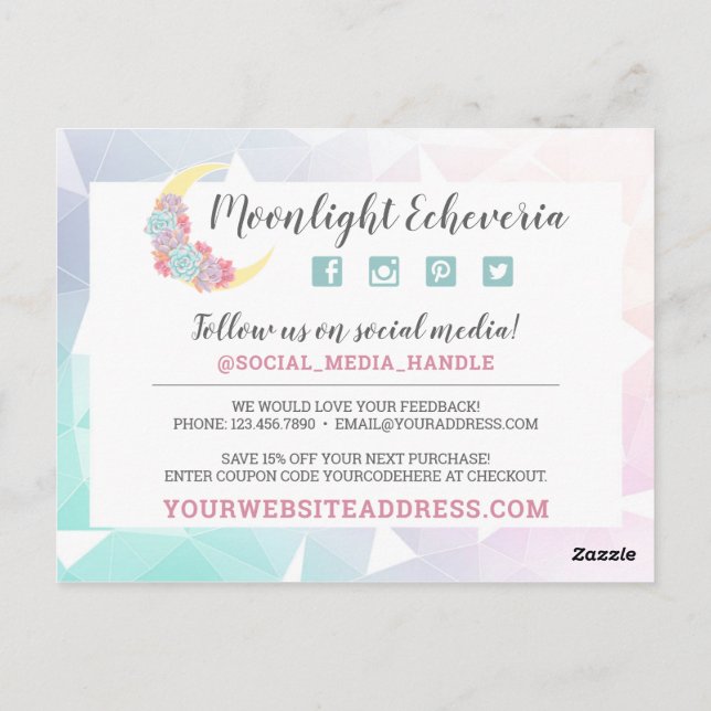 Tack Måne & Succulel Pastel Mystic Boho Chic Vykort (Baksida)