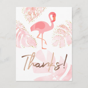 tack manus flamingo rosa tropiska palmer vykort