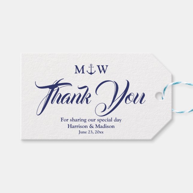 Tack marinblå marinankare bröllop presentetikett (Framsidan (Horisontell))