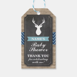 Tack Märkre Baby Shower Rustic Wood Blue Boy Presentetikett