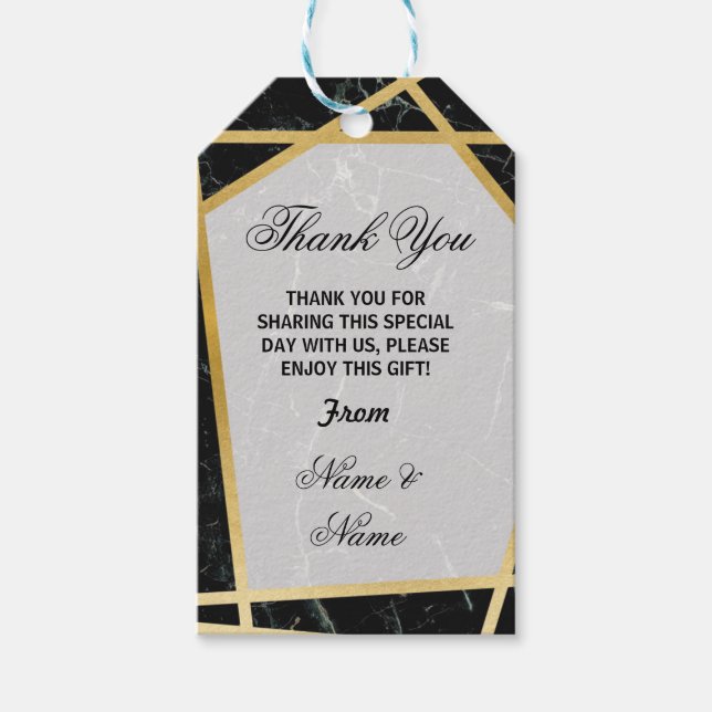 Tack Märkre Black Marble Favor Guld Bröllop Presentetikett (Framsidan)
