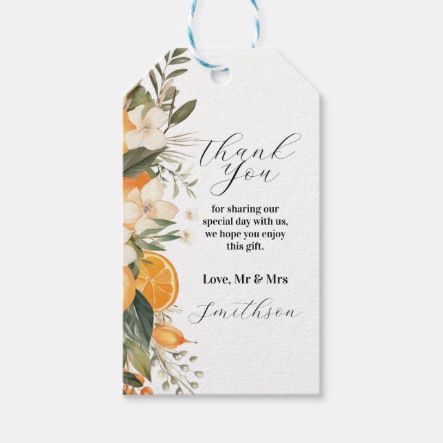 Tack Märkre Bröllop Fruit Blommigts Orangar Presentetikett (Framsidan)