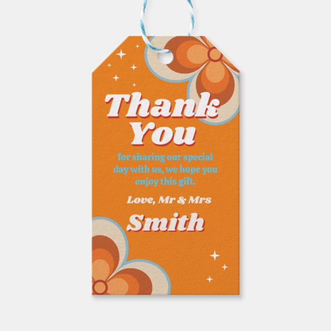 Tack Märkre Bröllop Retro Vintage Orange Presentetikett (Framsidan)