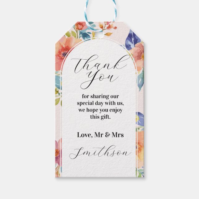 Tack Märkre Bröllop Sommar Blommigts Modern Presentetikett (Framsidan)
