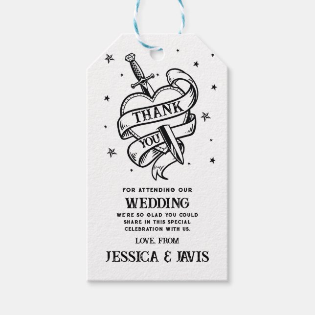 Tack Märkre Bröllop Traditional Tattoo Heart Presentetikett (Framsidan)