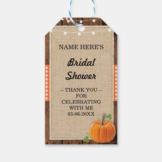 Tack Märkre Burlap Wood Pumpkin Möhippa Presentetikett (Framsidan)