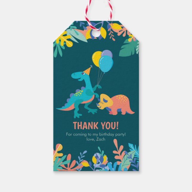 Tack märkre | Dinosaur Party - mörk blått Presentetikett (Framsidan)