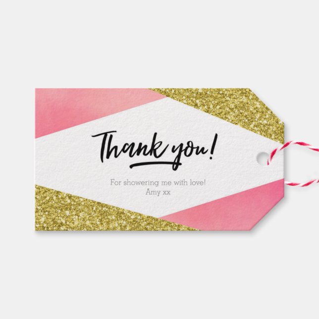 Tack märkre | Favorittaggar | Rosa och glitter Presentetikett (Framsidan (Horizontal))