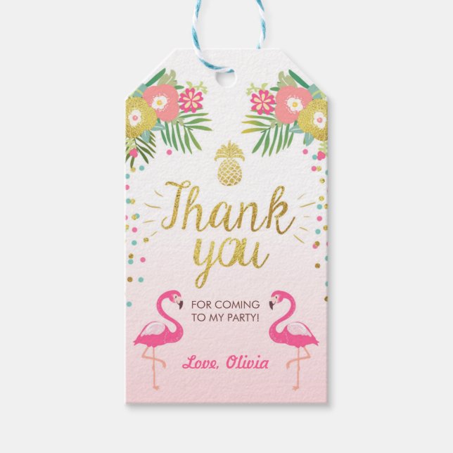 Tack märkre Flamingo Luau Presentetikett (Framsidan)