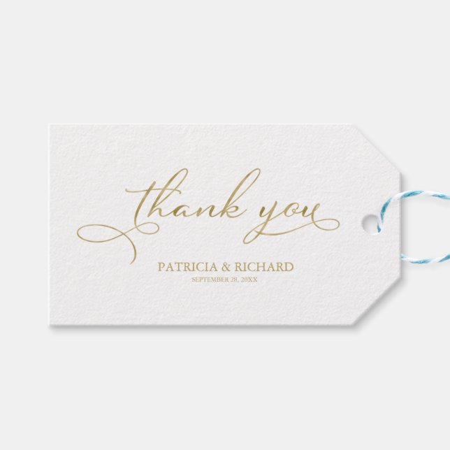 Tack - Märkre för guldfärgade skribentbröllop - fa Presentetikett (Framsidan (Horisontell))