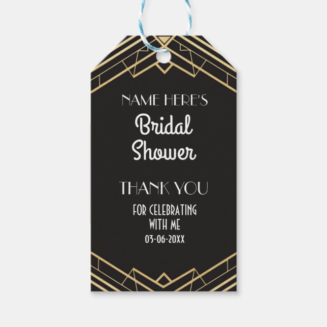 Tack Märkre Guld Gatsby Art Deco Möhippa Presentetikett (Framsidan)