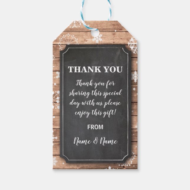 Tack Märkre Winter Snöflingor Märkres Chalk Bröllo Presentetikett (Framsidan)