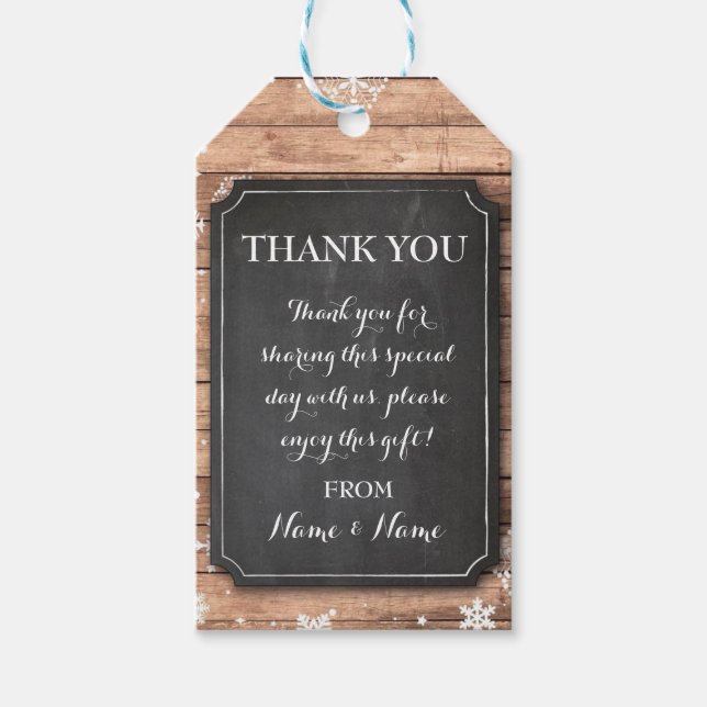 Tack Märkre Winter Snöflingor Märkres Chalk Bröllo Presentetikett (Framsidan)