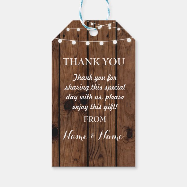 Tack Märkre Wood Favor Ljus Elegant bröllop Presentetikett (Framsidan)