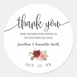 Tack Marsala Blommigt Bröllop Land Chic Runt Klistermärke