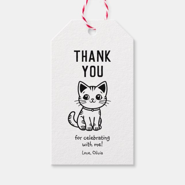 Tack med anpassningsbar färg söt kattunge presentetikett (Framsidan)