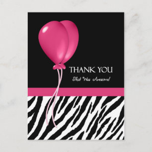 tack med ballonger för Zebra tryck och Rosa Party Vykort