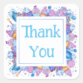 Tack med blå Desserts Fyrkantigt Klistermärke