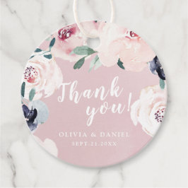 Tack med blommande botanisk rosa blomma gåvor etiketter